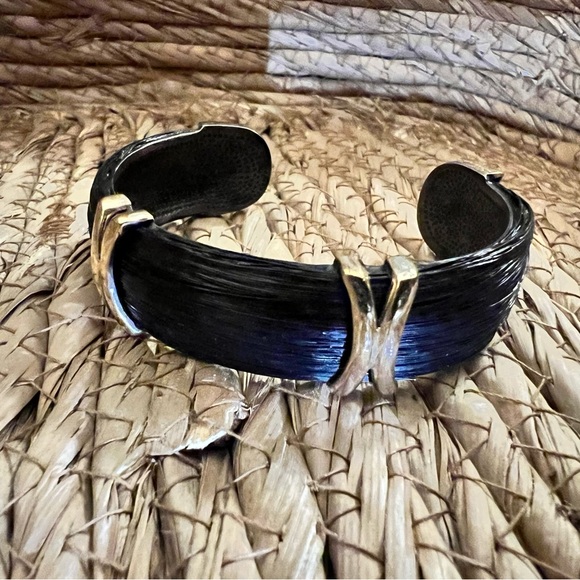 Jewelry - Chic Black and Gold color synthetic elephant hair cuff